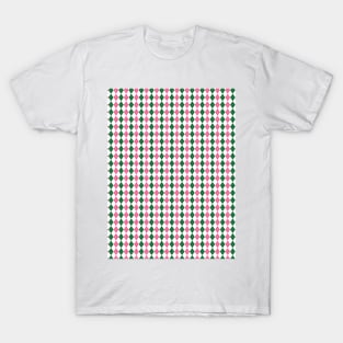 Green Pink and White Argyle Pattern Diamond Checks T-Shirt